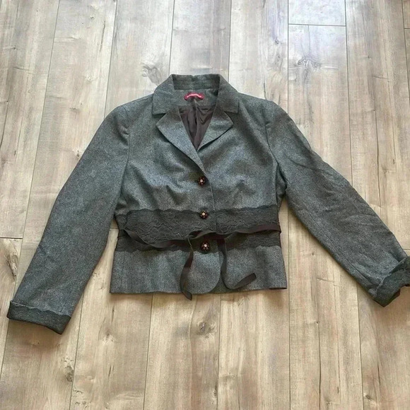 Alain Manoukian French Designer Tweed Wool Blazer Lace Embellished Sz 14 - Picture 2 of 10